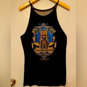 Harley-Davidson Black Tank with Blue and Gold Design with Back Mesh/Chiffon